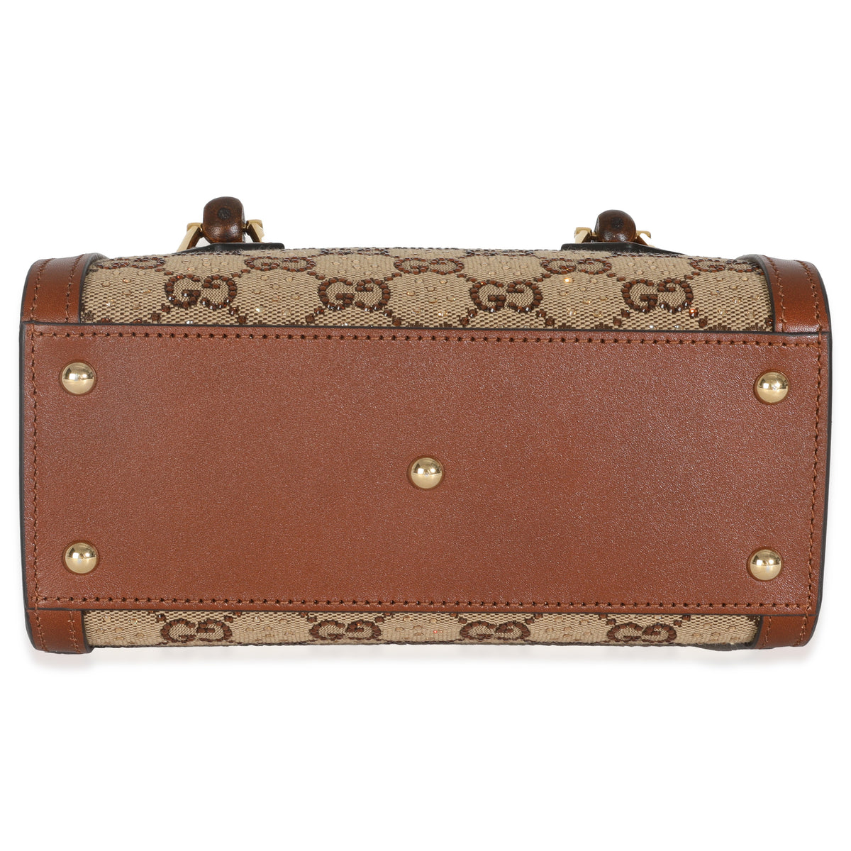 Brown New Canvas Charisma Calfskin Crystal GG Monogram Mini Diana Tote