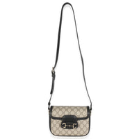 Black Beige GG Supreme Monogram Mini Horsebit 1955 Shoulder Bag