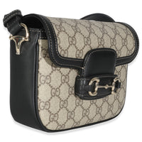 Black Beige GG Supreme Monogram Mini Horsebit 1955 Shoulder Bag