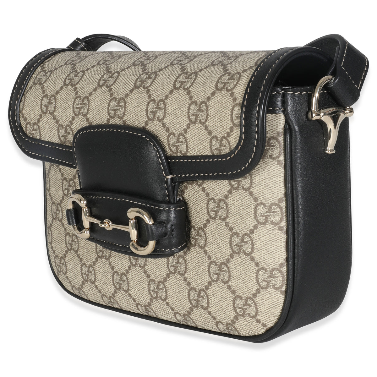 Black Beige GG Supreme Monogram Mini Horsebit 1955 Shoulder Bag