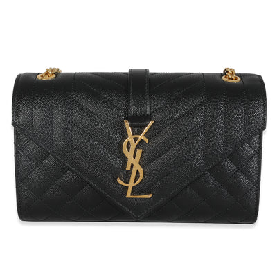 Black Grain De Poudre Mixed Triquilt Small Monogram Envelope Flap