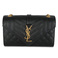 Black Grain De Poudre Mixed Triquilt Small Monogram Envelope Flap