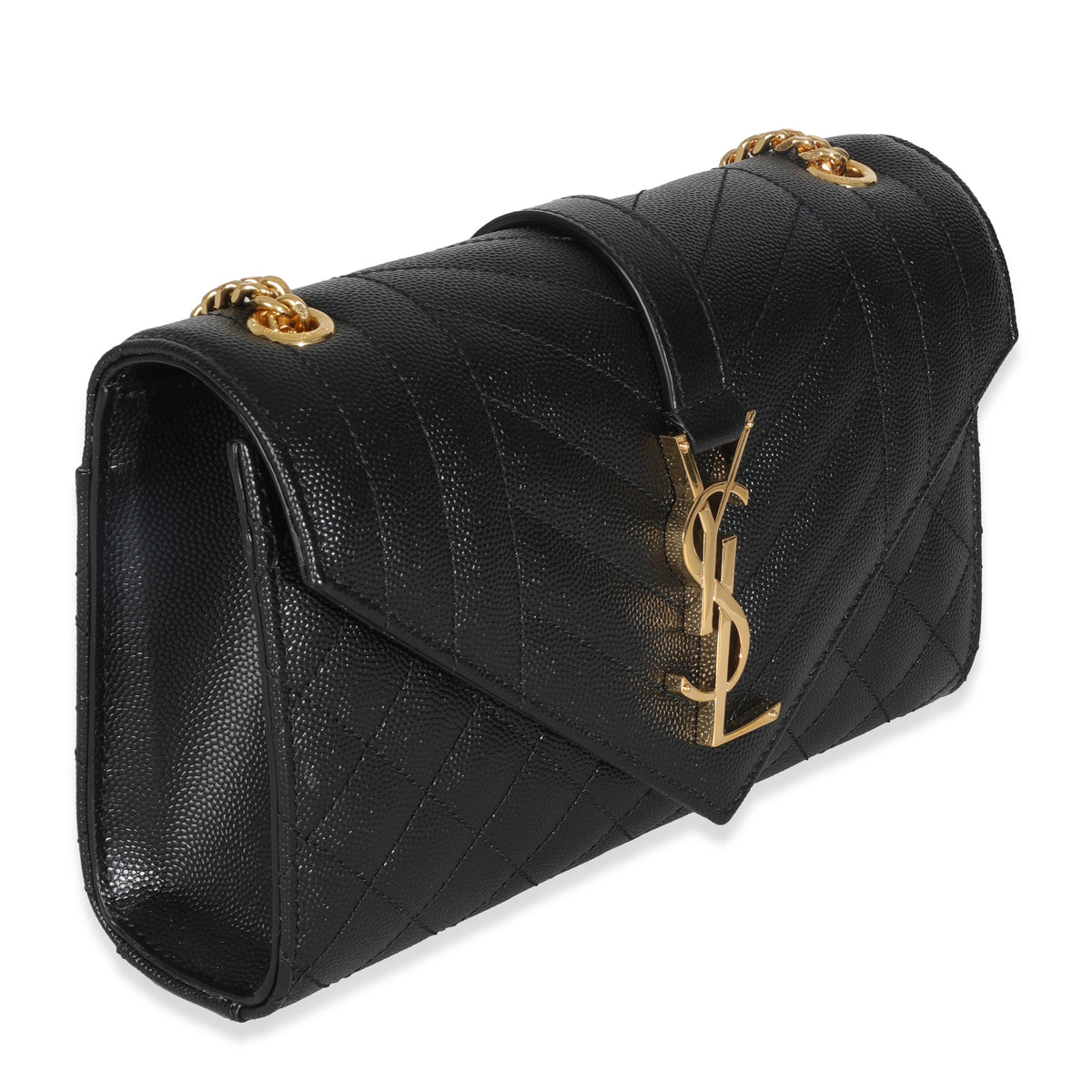 Black Grain De Poudre Mixed Triquilt Small Monogram Envelope Flap