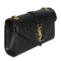 Black Grain De Poudre Mixed Triquilt Small Monogram Envelope Flap