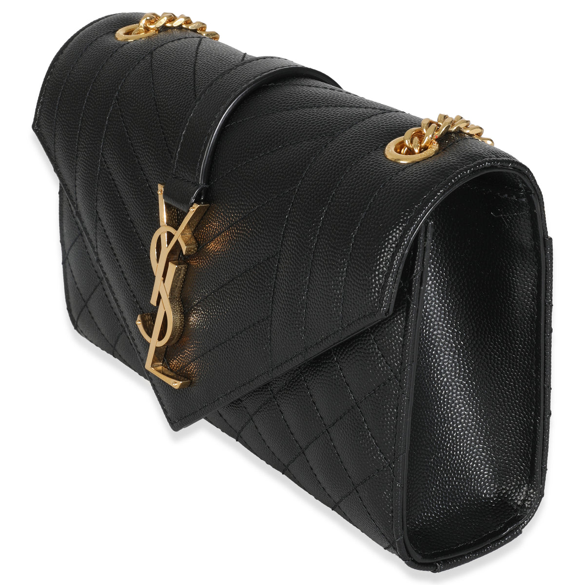 Black Grain De Poudre Mixed Triquilt Small Monogram Envelope Flap