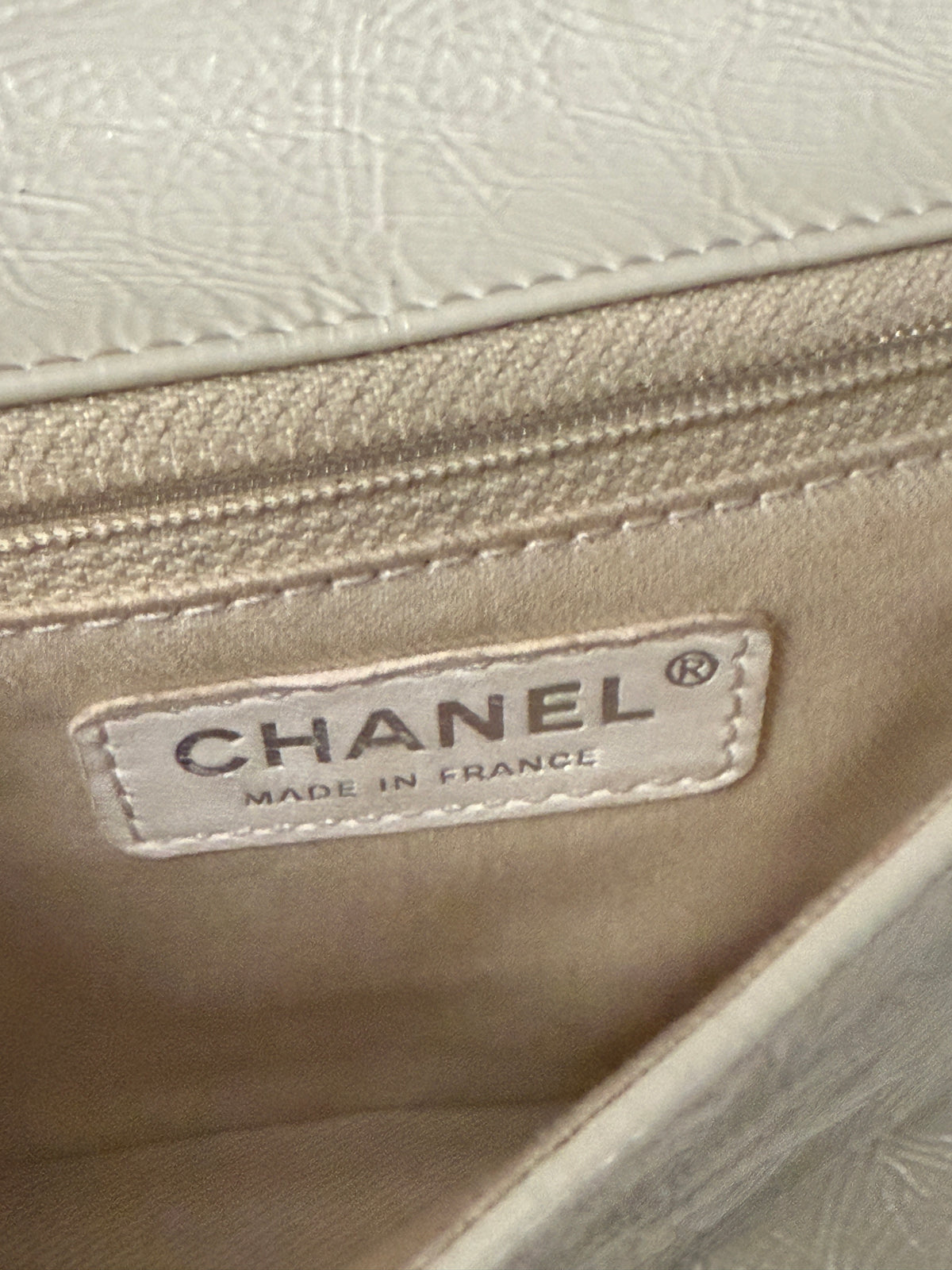 Cream Distressed Patent Calfskin Small Frame Single Flap Bag