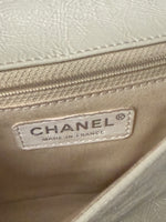 Cream Distressed Patent Calfskin Small Frame Single Flap Bag