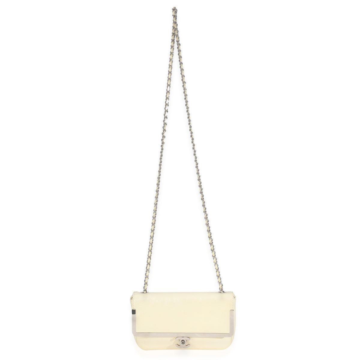 Cream Distressed Patent Calfskin Small Frame Single Flap Bag