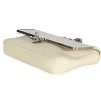 Cream Distressed Patent Calfskin Small Frame Single Flap Bag