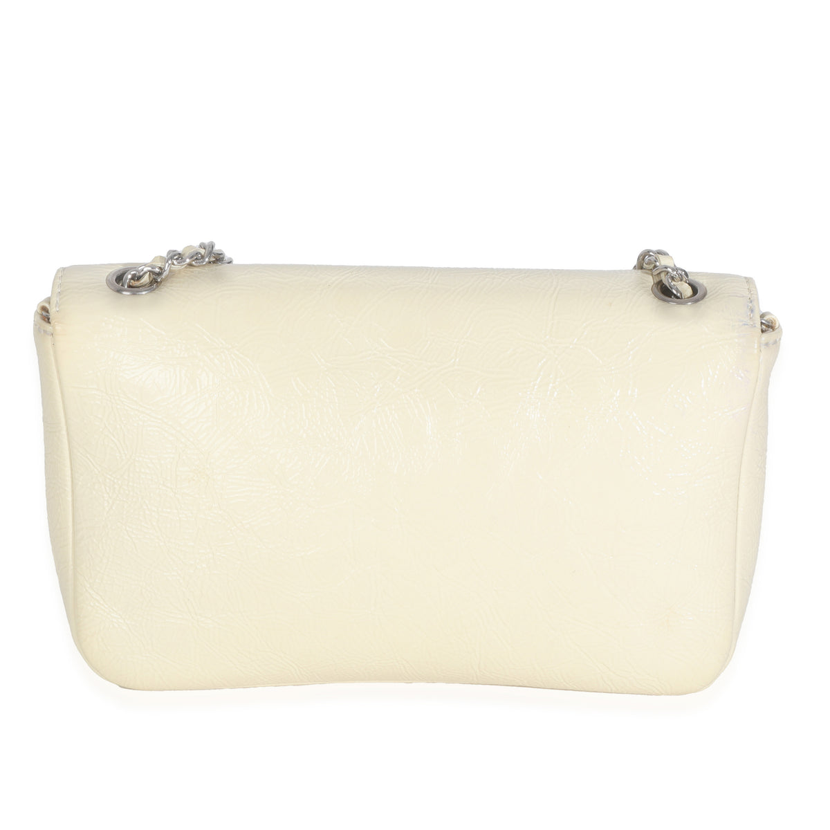 Cream Distressed Patent Calfskin Small Frame Single Flap Bag
