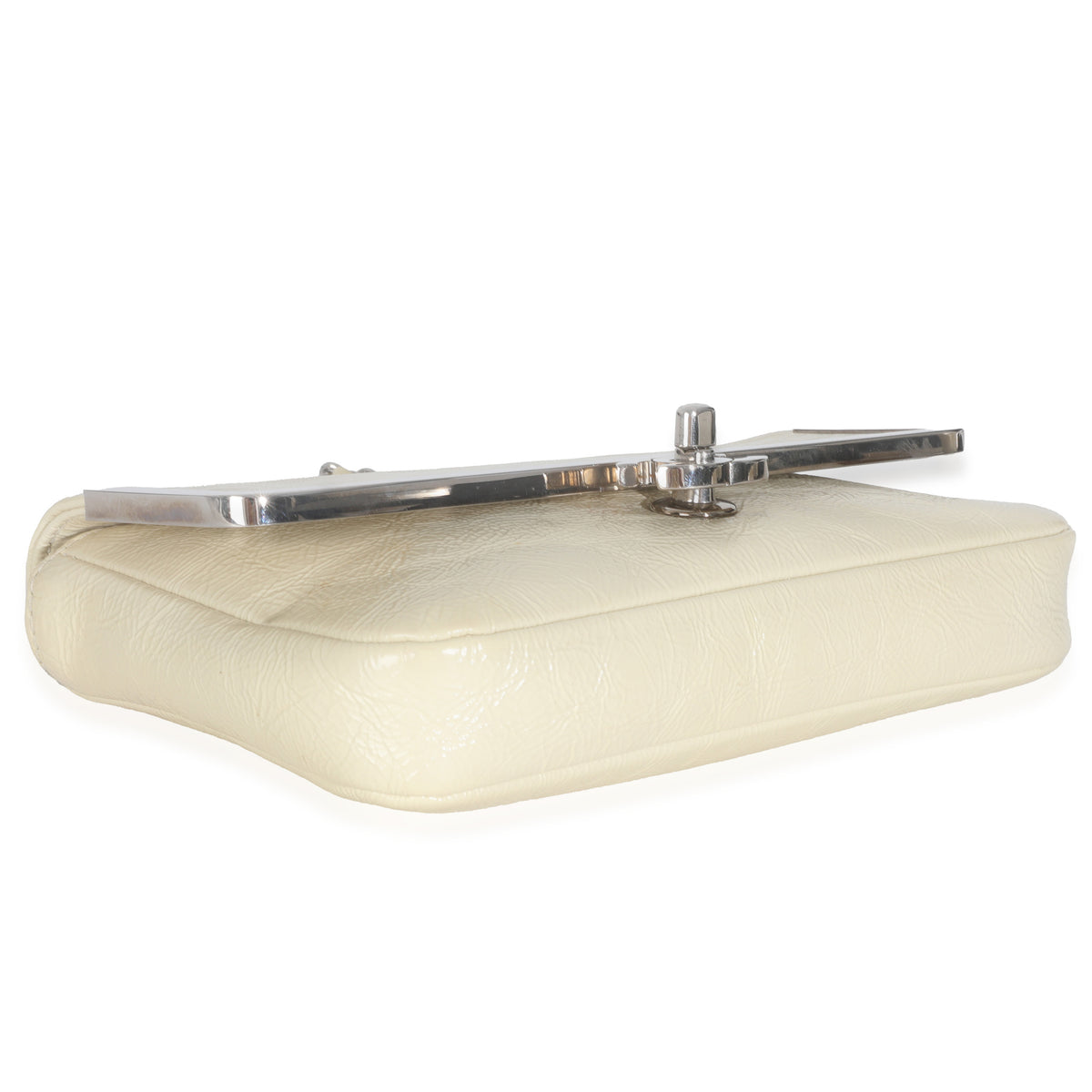 Cream Distressed Patent Calfskin Small Frame Single Flap Bag