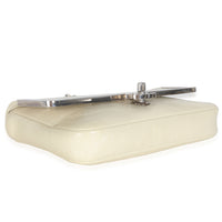 Cream Distressed Patent Calfskin Small Frame Single Flap Bag