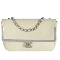 Cream Distressed Patent Calfskin Small Frame Single Flap Bag