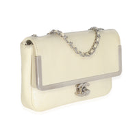 Cream Distressed Patent Calfskin Small Frame Single Flap Bag