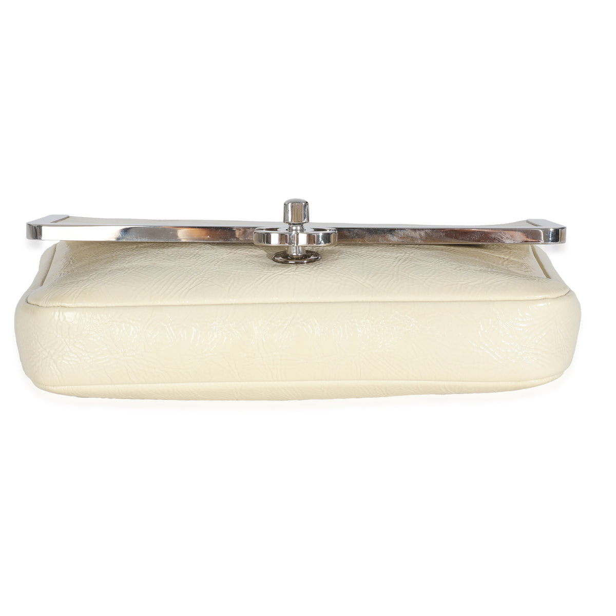 Cream Distressed Patent Calfskin Small Frame Single Flap Bag