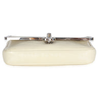 Cream Distressed Patent Calfskin Small Frame Single Flap Bag