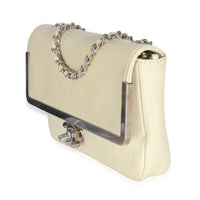 Cream Distressed Patent Calfskin Small Frame Single Flap Bag