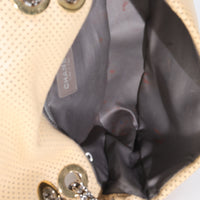 Beige Perforated  Lambskin Drill Flap Bag
