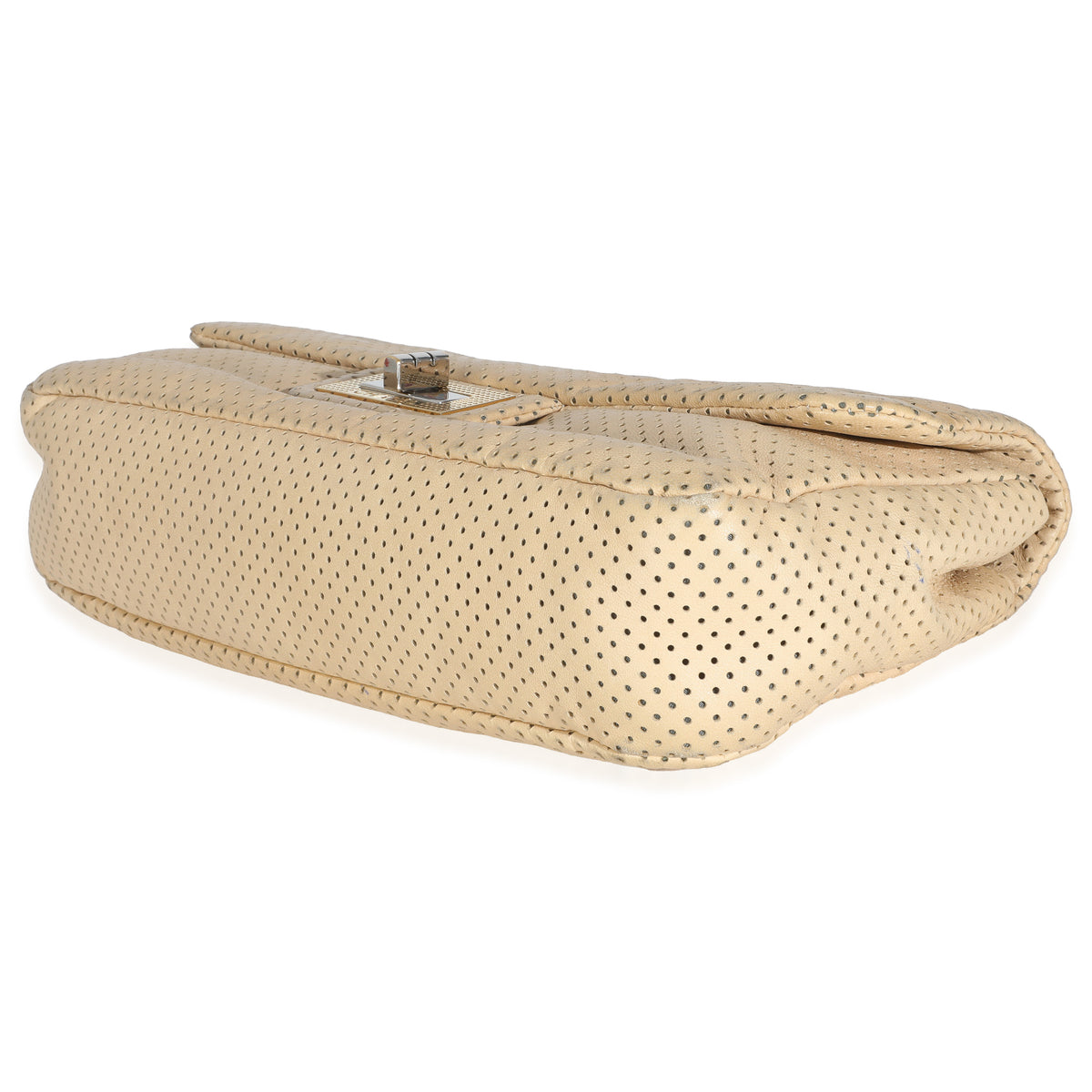Beige Perforated  Lambskin Drill Flap Bag