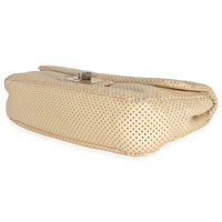 Beige Perforated  Lambskin Drill Flap Bag