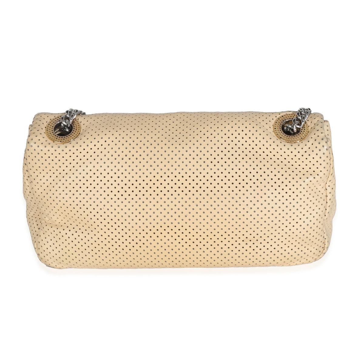 Beige Perforated  Lambskin Drill Flap Bag