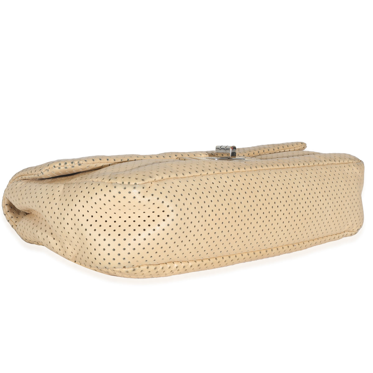 Beige Perforated  Lambskin Drill Flap Bag