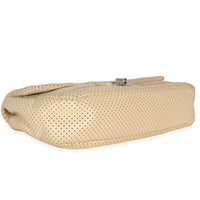 Beige Perforated  Lambskin Drill Flap Bag