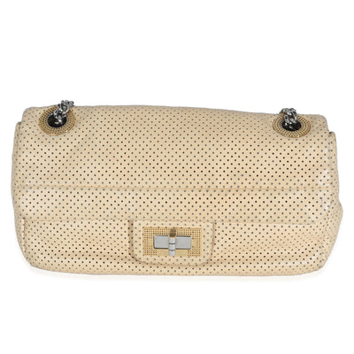 Beige Perforated  Lambskin Drill Flap Bag