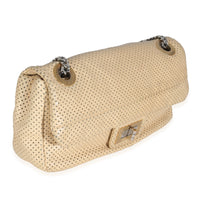Beige Perforated  Lambskin Drill Flap Bag