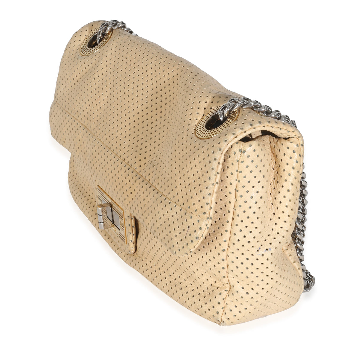 Beige Perforated  Lambskin Drill Flap Bag