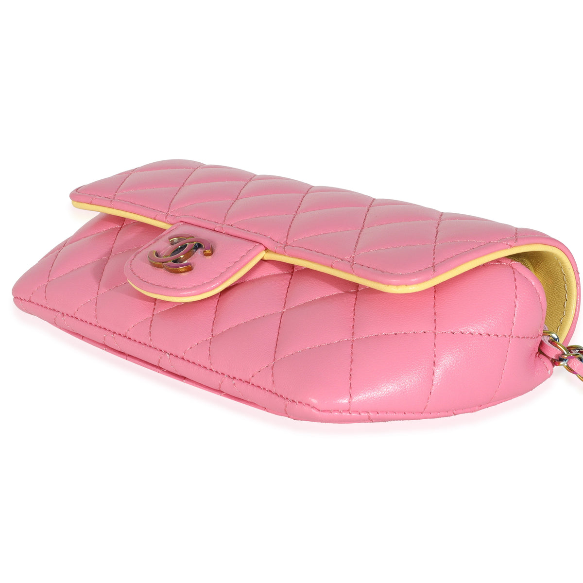 Pink Quilted Lambskin Sunglasses Case On Chain