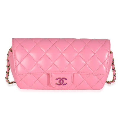 Pink Quilted Lambskin Sunglasses Case On Chain