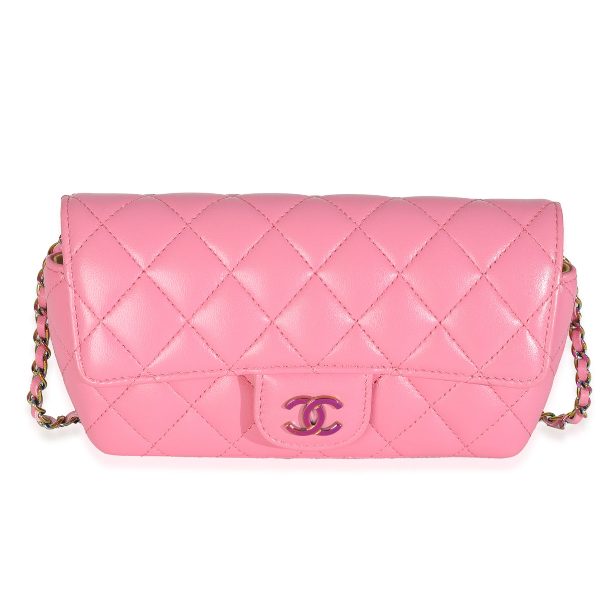Pink Quilted Lambskin Sunglasses Case On Chain
