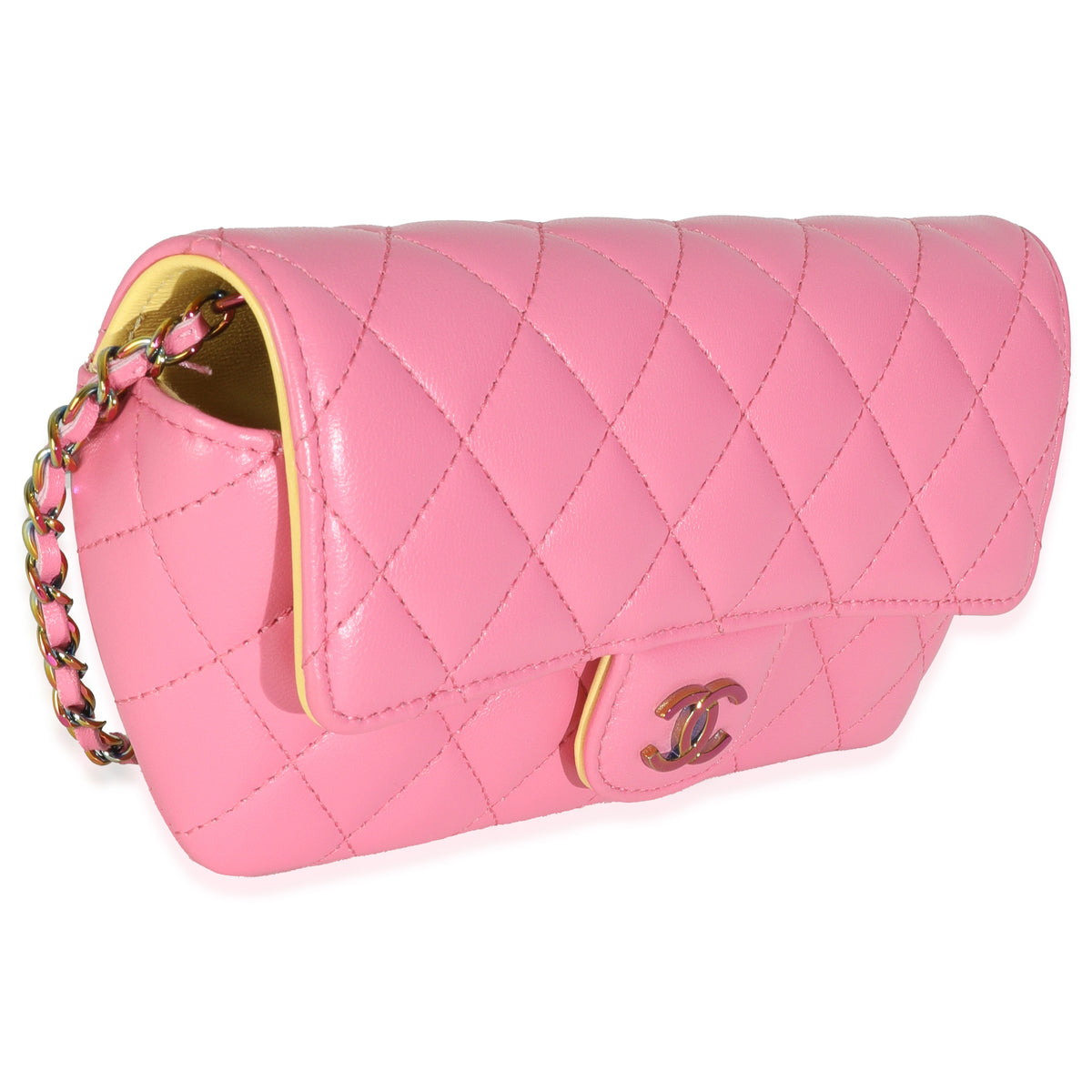 Pink Quilted Lambskin Sunglasses Case On Chain