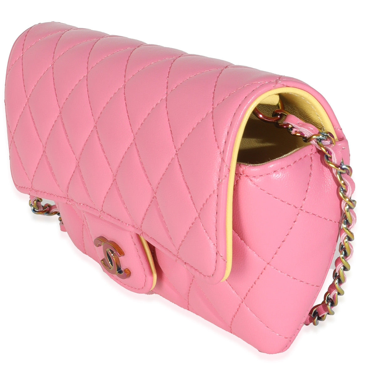 Pink Quilted Lambskin Sunglasses Case On Chain