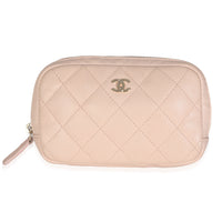 Light Beige Quilted Caviar Small Curvy Pouch Cosmetic Case