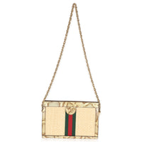 Cream Brown Raffia Elaphe GG Small Ophidia Chain Shoulder Bag