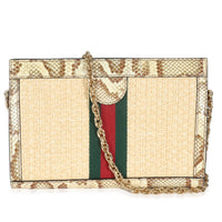 Cream Brown Raffia Elaphe GG Small Ophidia Chain Shoulder Bag