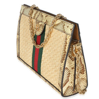 Cream Brown Raffia Elaphe GG Small Ophidia Chain Shoulder Bag