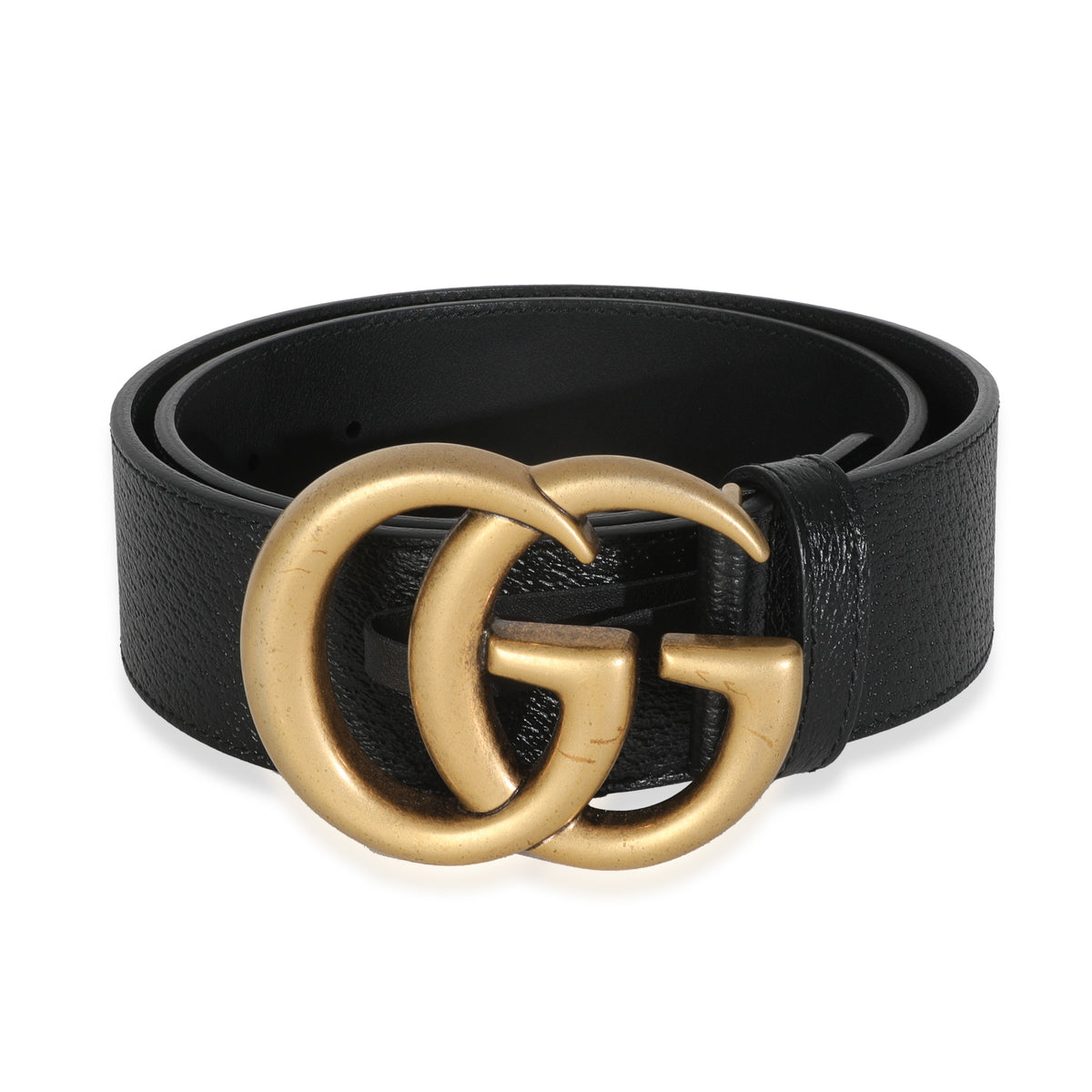 Black Grained Leather GG Marmont Wide Belt 75/30
