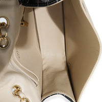 Vintage Beige Lambskin Black Patent Square Quilt Frame Flap Bag