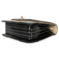 Vintage Beige Lambskin Black Patent Square Quilt Frame Flap Bag