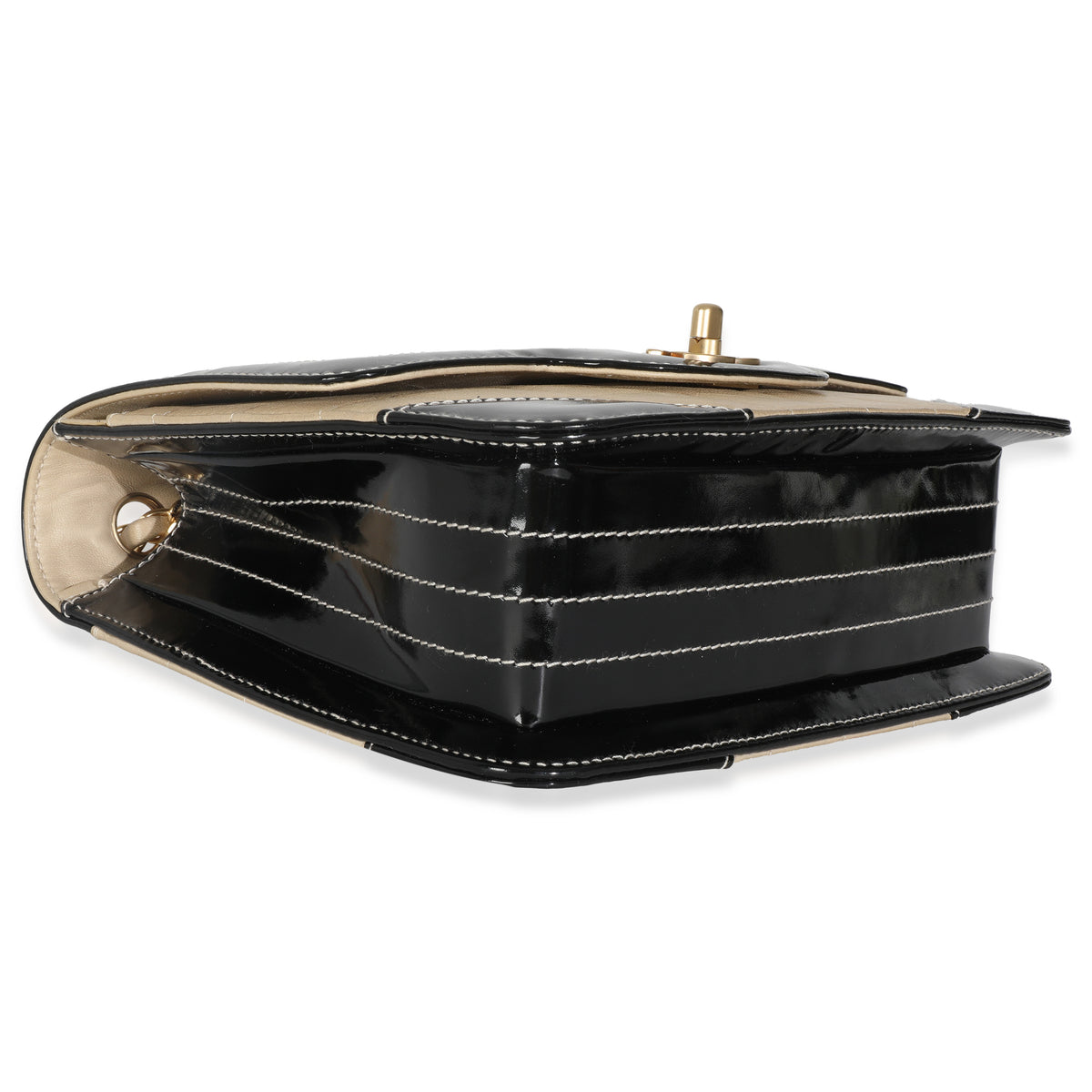 Vintage Beige Lambskin Black Patent Square Quilt Frame Flap Bag