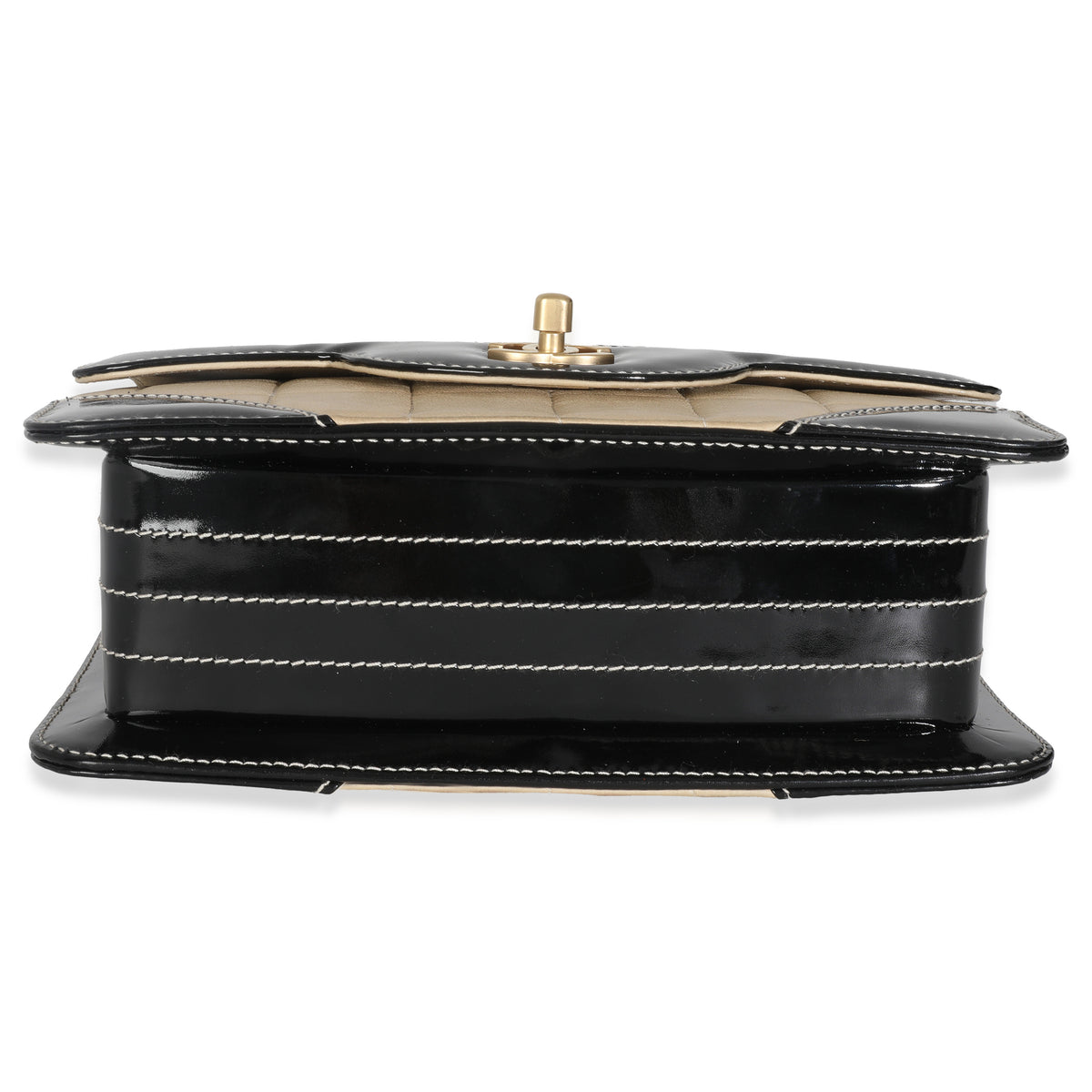 Vintage Beige Lambskin Black Patent Square Quilt Frame Flap Bag