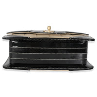 Vintage Beige Lambskin Black Patent Square Quilt Frame Flap Bag