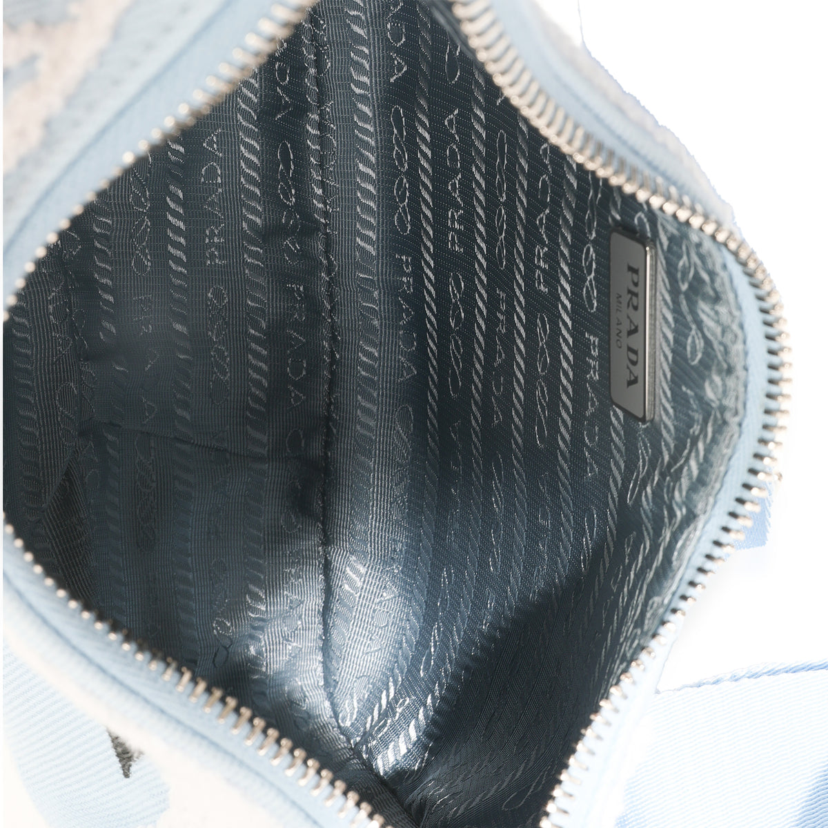 Celeste White Nylon Drill Logo Embroidered Re-Edition 2005 Bag