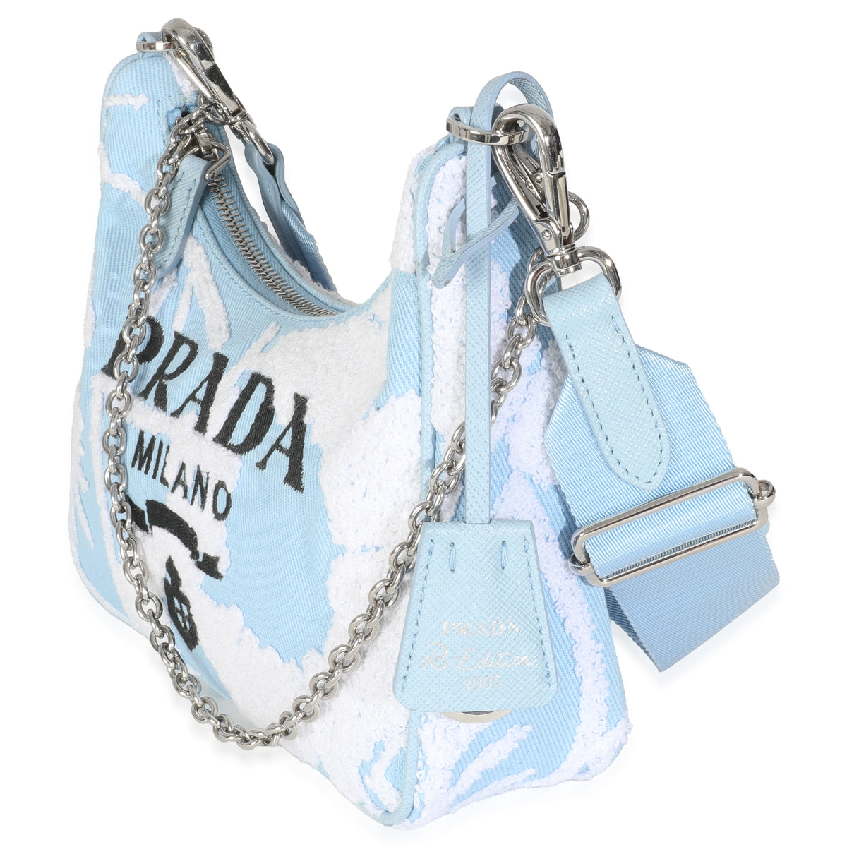 Celeste White Nylon Drill Logo Embroidered Re-Edition 2005 Bag