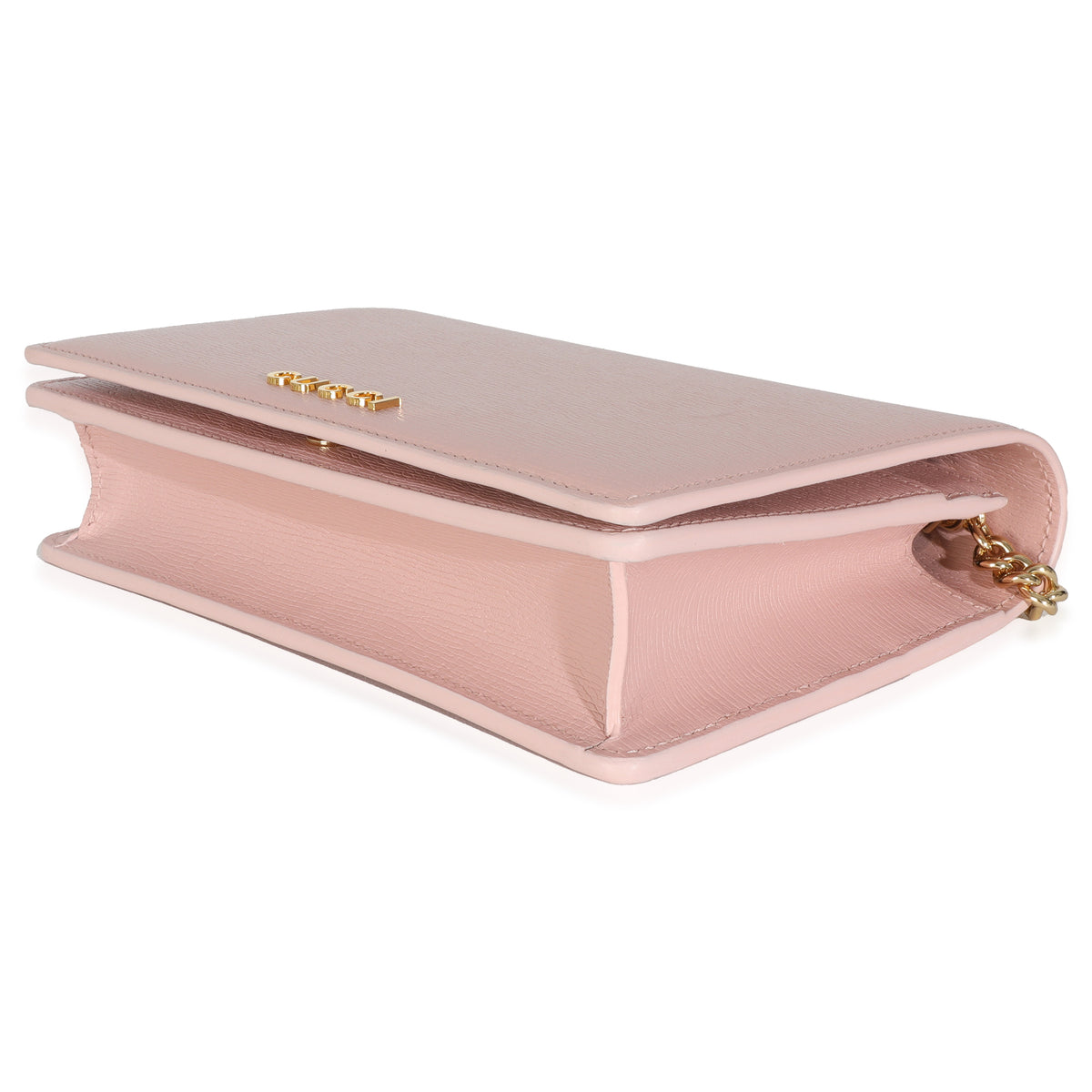 Light Pink Textured Calfskin Script Logo Wallet On Chain