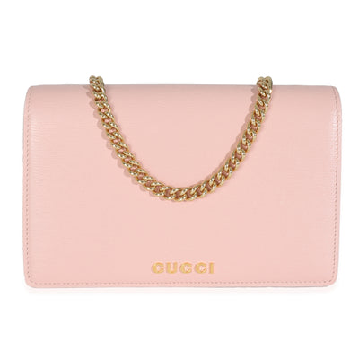 Light Pink Textured Calfskin Script Logo Wallet On Chain