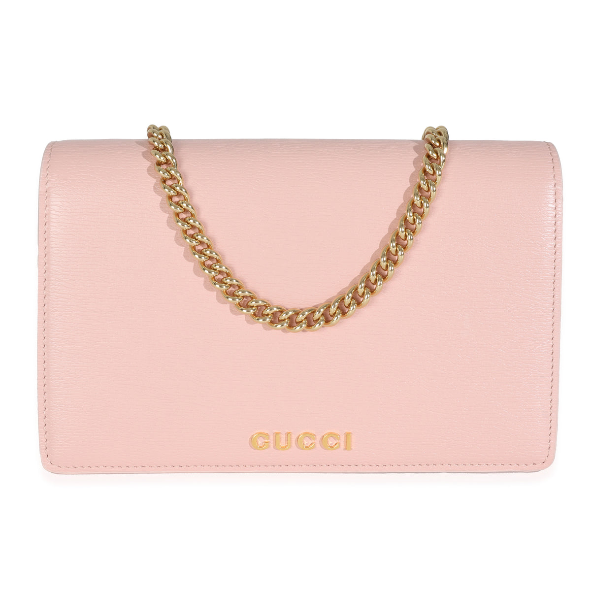 Light Pink Textured Calfskin Script Logo Wallet On Chain
